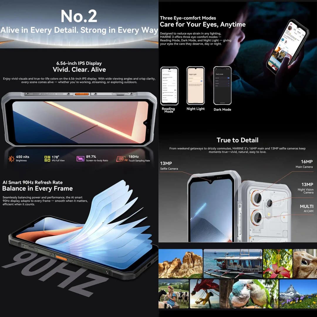 Blackview Oscal Marine 3 Smartphone 6.56" HD 90Hz Display Helio 81 8GB+128GB/ 256GB 16MP Camera 5000mAh Android 16 4G Mobile - 4