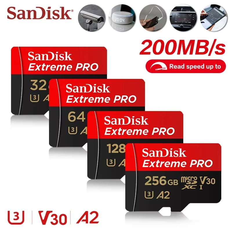 بطاقة ذاكرة مايكرو SD الأصلية من سان ديسك سعة 512 جيجابايت و256 جيجابايت و128 جيجابايت و64 جيجابايت، بطاقة فلاش من الفئة A1-10 UHS-1