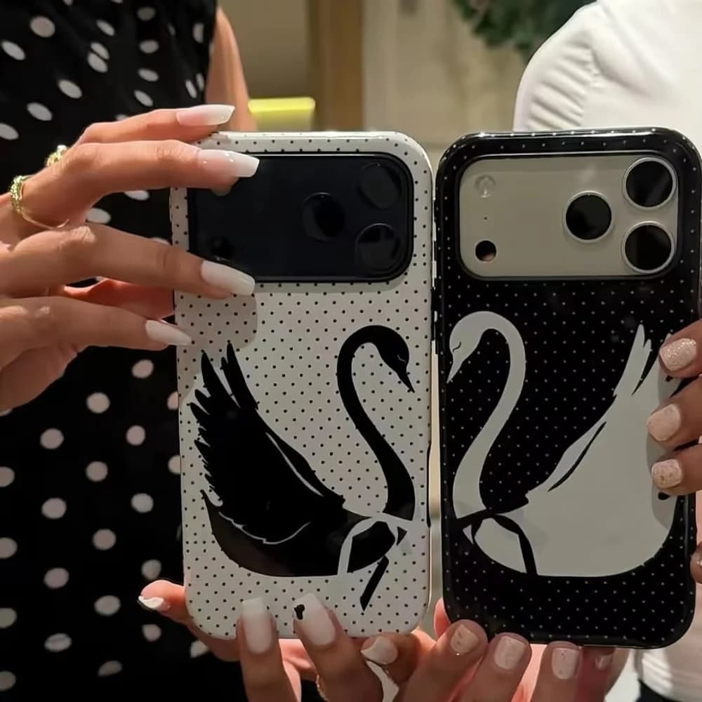 Black and White Swan Polka Dots Phone Case For iPhone 17 Air 16 Pro Max 15 14 Plus 13 12 11 Pro Shockproof Silicone Back Cover - 3