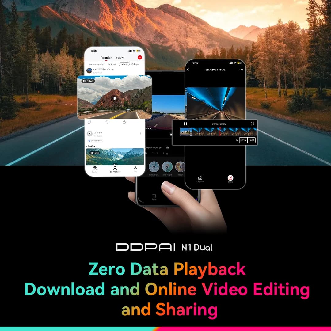 DDPAI داش كام N1، تسجيل أمامي وخلفي مزدوج، NightVIS، دقة 1296P، مسجل فيديو رقمي للسيارات، تحكم عبر التطبيق - 6