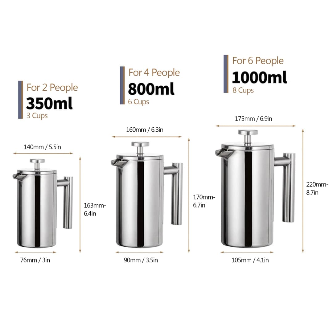 350ml/800ml/1000ml Coffee Maker Pot French Press Coffee Maker Stainless Steel Double Walled Insulated Coffee Maker Pot - 5