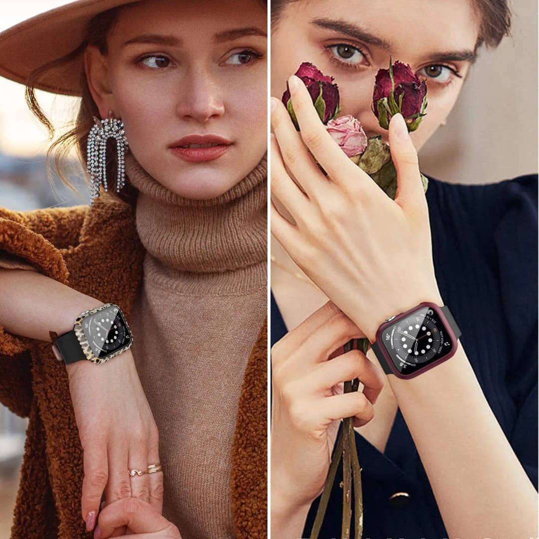 زجاج مقوى + غطاء لساعة Apple Watch 9 8 مقاس 41 ملم و45 ملم و42 ملم و38 ملم، حافظة واقي شاشة بإطار من البولي كربونات لسلسلة iWatch 7 6 5 4 se مقاس 44 ملم و40 ملم - 6