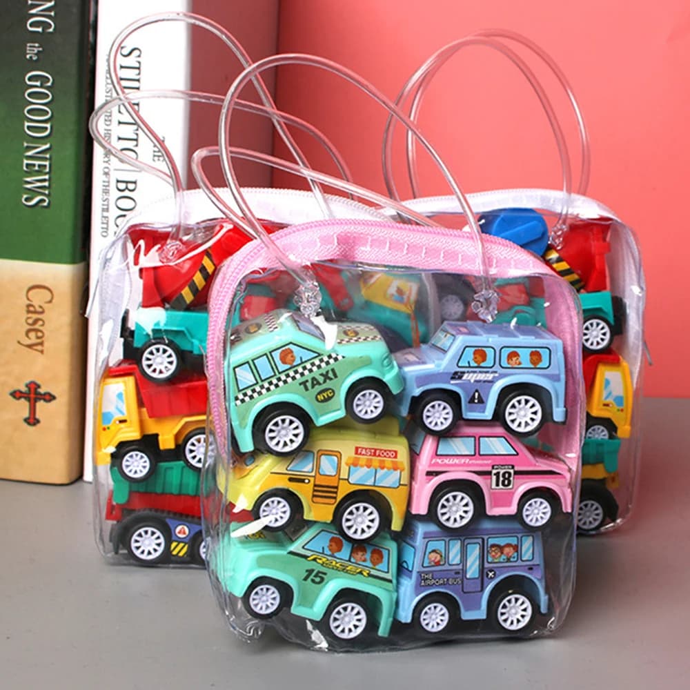 مجموعة سيارات هندسية مصغرة بالقصور الذاتي 6/12 قطعة سيارة إطفاء ألعاب كارتون للأطفال هدية عيد ميلاد - 2