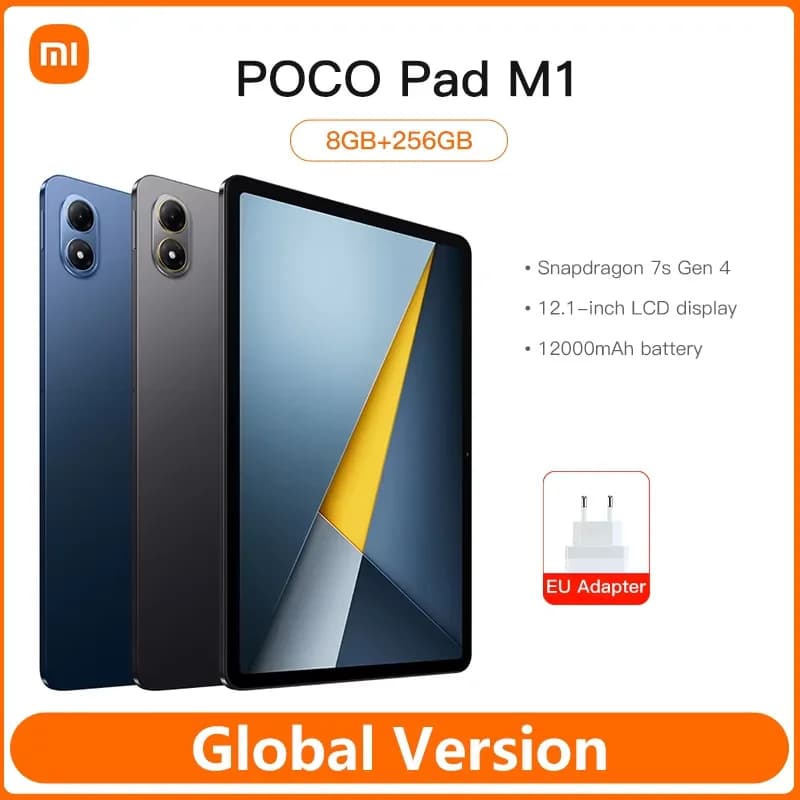 أجهزة لوحية POCO PAD M1 نسخة عالمية أندرويد سنابدراجون 7s الجيل 4 شاشة 12.1 بوصة 120 هرتز 2.5K بطارية 12000 مللي أمبير شحن سريع 33 واط جهاز لوحي