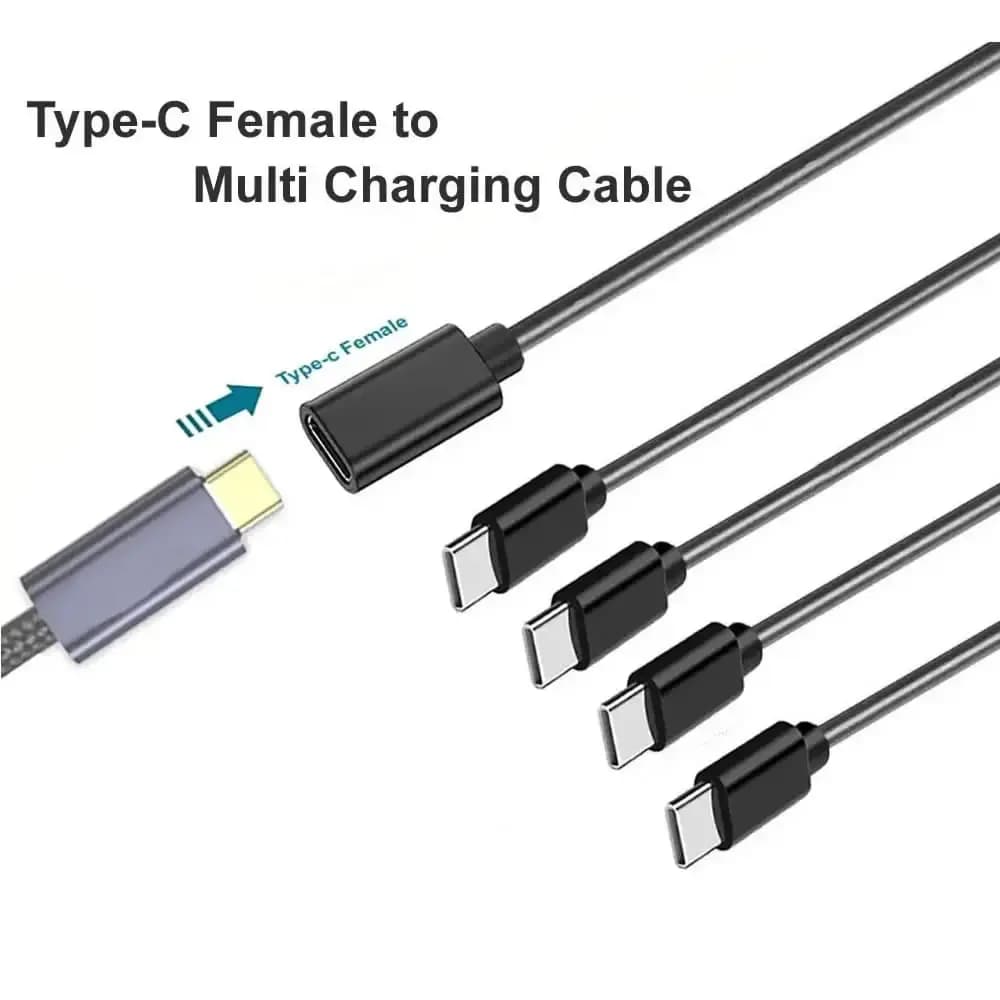 كابل شحن USB C أنثى إلى 4 ذكر، سلك شاحن متعدد بمنفذ USB من النوع C من 1 إلى 4/6 لتسليم الطاقة إلى أجهزة النوع C - 2