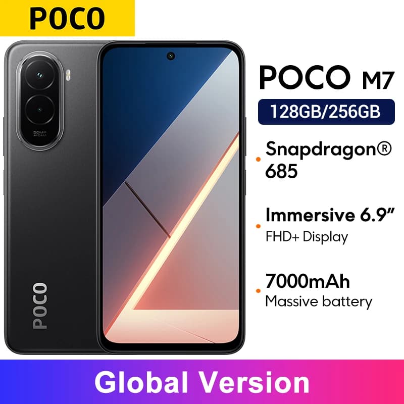 Global Version POCO M7  Snapdragon® 685 Smartphone 6.9" 144Hz FHD+ DotDisplay 7000mAh Battery 33W Fast ChargingNFC 50MP Camera