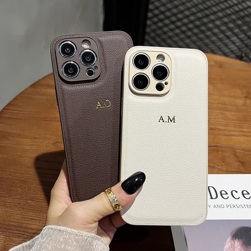 Luxury Personalized Custom Initials Gold Name Leather Case For iPhone 17 16 15 14 13 12 11 Pro Max Xs Max Shockproof Back Cover - 2
