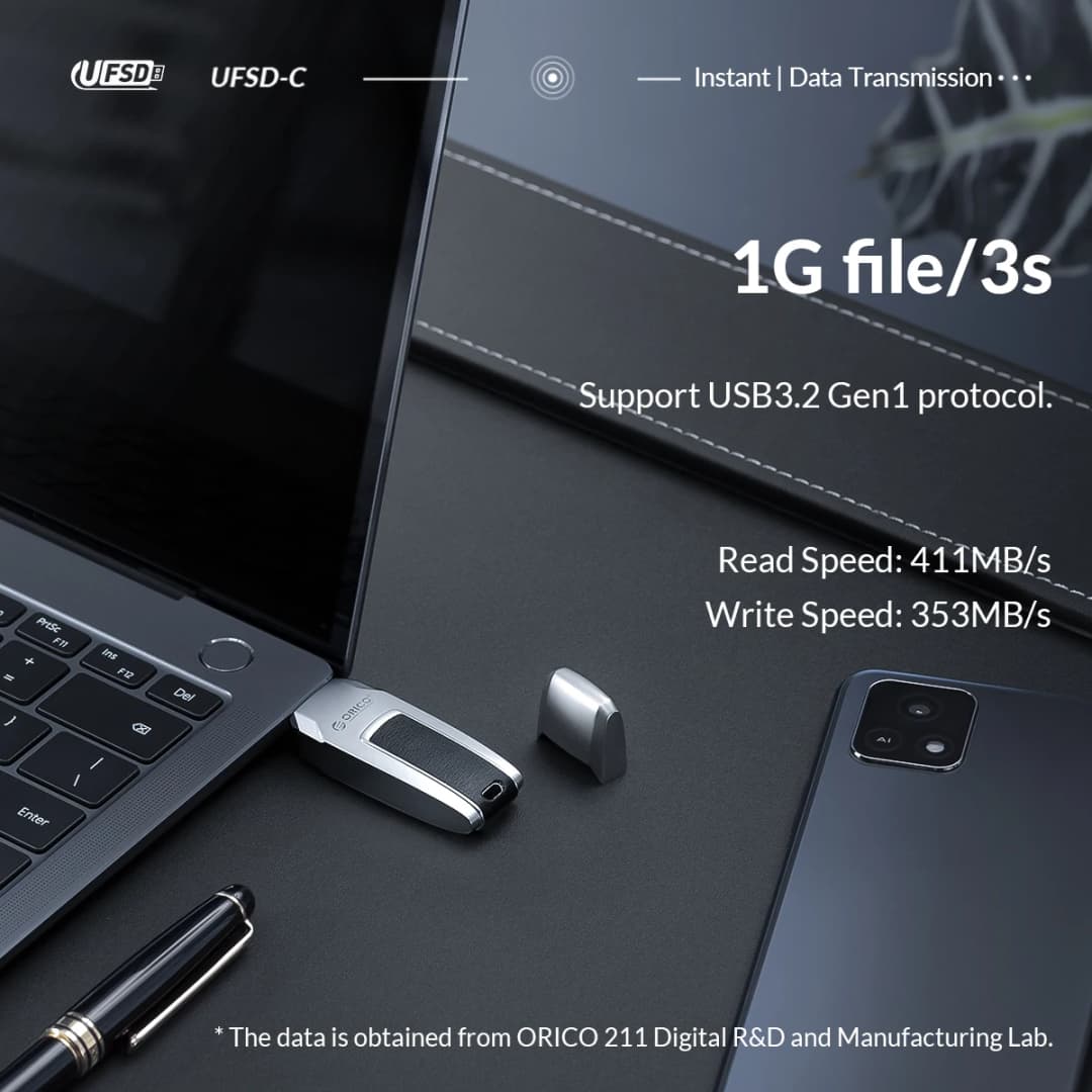 ذاكرة فلاش USB ORICO UFSD 411MB/S، تصميم على شكل سيارة، سعة 512 جيجابايت/256 جيجابايت/128 جيجابايت/64 جيجابايت، غطاء معدني وجلد - 3
