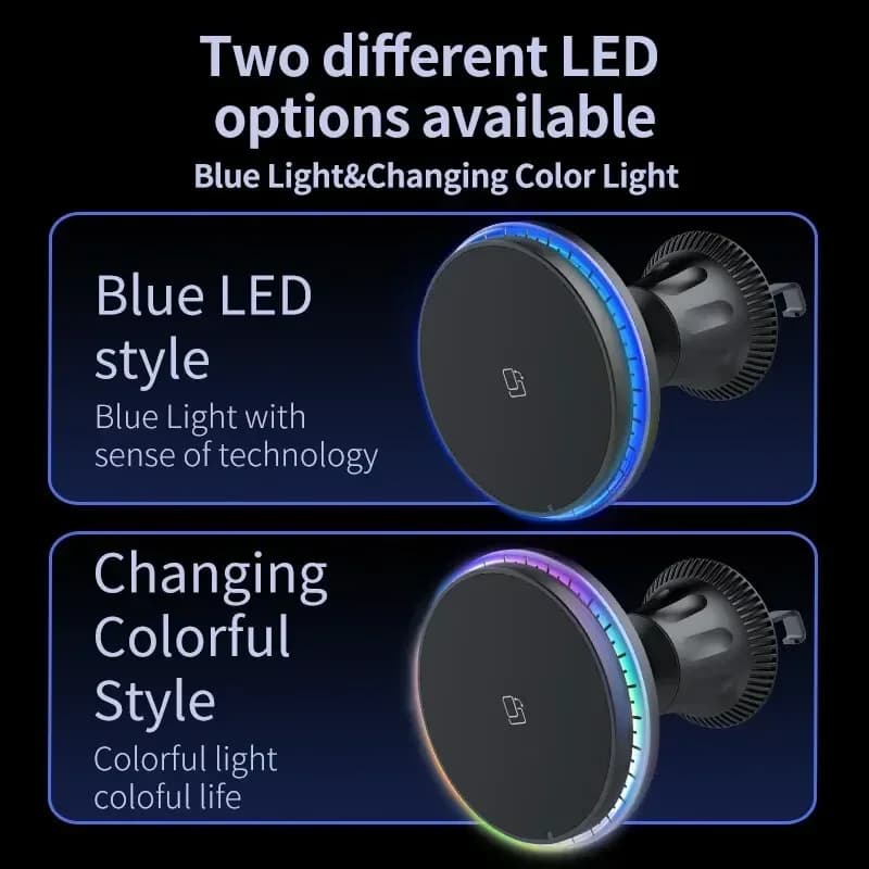 LED/RGB Magnetic Car Wireless Charger For iPhone 12 13 14 15 Pro Max Macsafe Car Phone Holder Stand Mount Fast Charging Station - 2