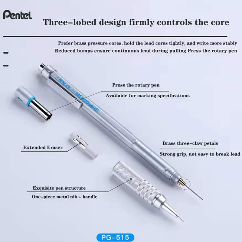 قلم رصاص ميكانيكي Pentel GraphGear 500، رصاص غير قابل للكسر، أقلام أوتوماتيكية للرسم الاحترافي والكوميكس، لوازم مدرسية مفيدة - 3