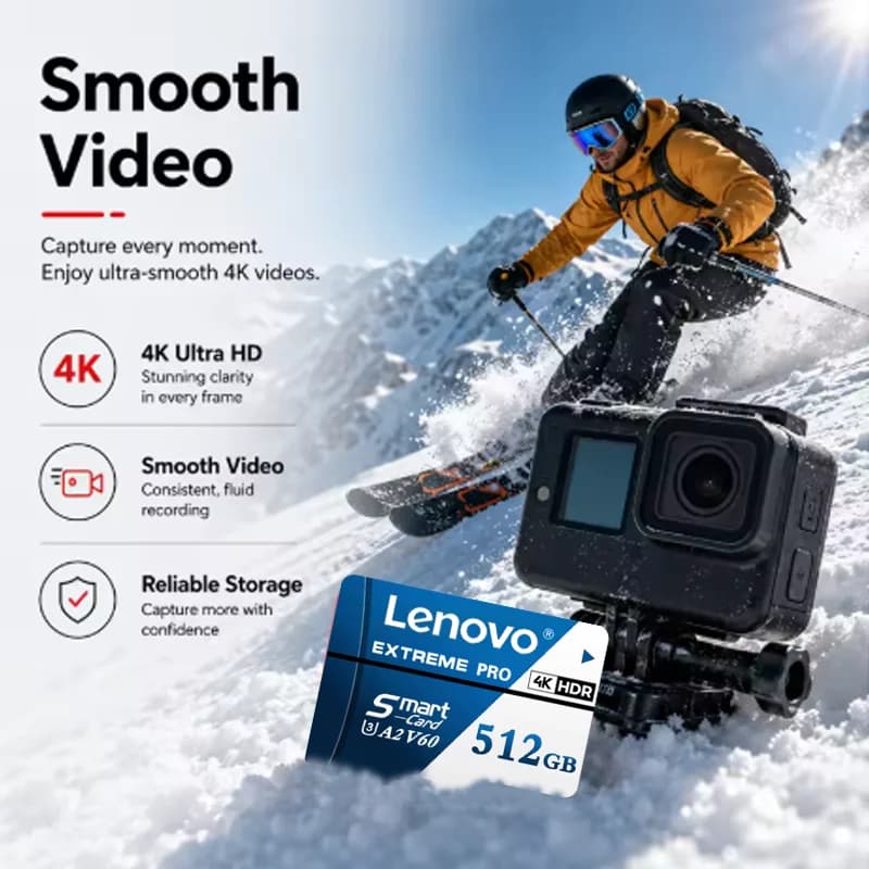 بطاقة ذاكرة Lenovo A2 TF SD بدقة 4K Full HD للهاتف والكمبيوتر والطائرة بدون طيار بسعات 64GB و128GB و256GB و512GB، بطاقة فلاش عالية السرعة U3 V60 - 2