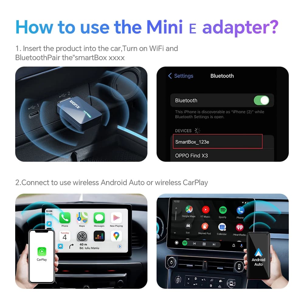 XUDA 2025 Wireless 2IN1 CarPlay Android Auto Wireless Mini Box Adapter Smart Plug And Play Dongle Bluetooth WiFi Fast Connect - 2