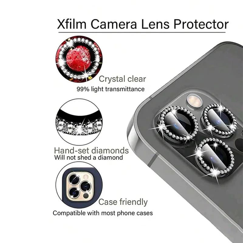 Bling Glitter Diamond Camera Lens Protector Case For iPhone 17 16 15 14 13 12 11 Pro Max Plus Sreen Protectors Film For iPhone17 - 5