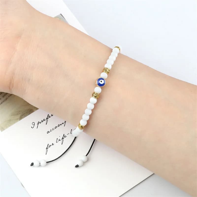 Lucky Evil Eye Bracelet Men Natural Stone 4mm Tiger Eye Lava Agates Beads Adjustable Braided Bracelets&Bangles Jewelry for Women - 5