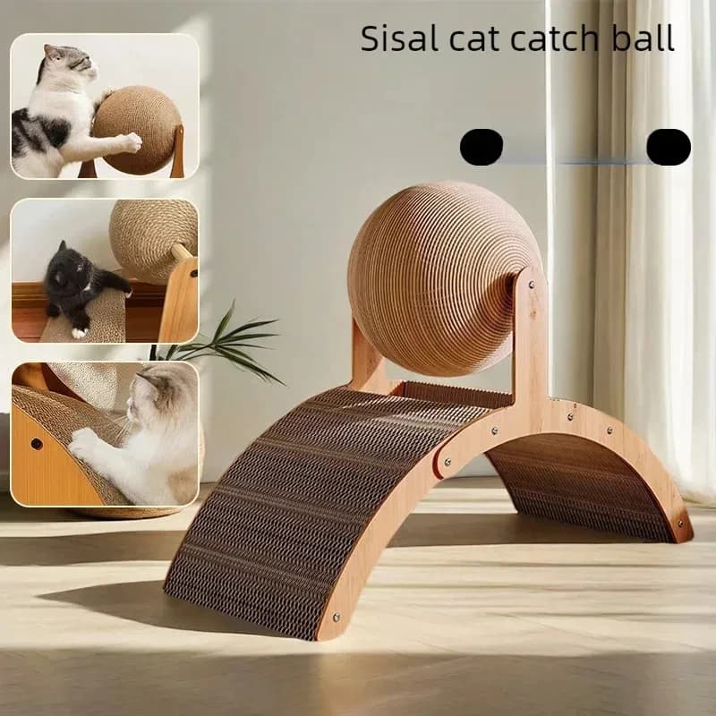 2 In 1, Cat Scratching Ball Wooden Cat Scratcher, Natural Sisal Scratch Board Scratching Column, Wear-Resistant Paw Wood Scraper - 4