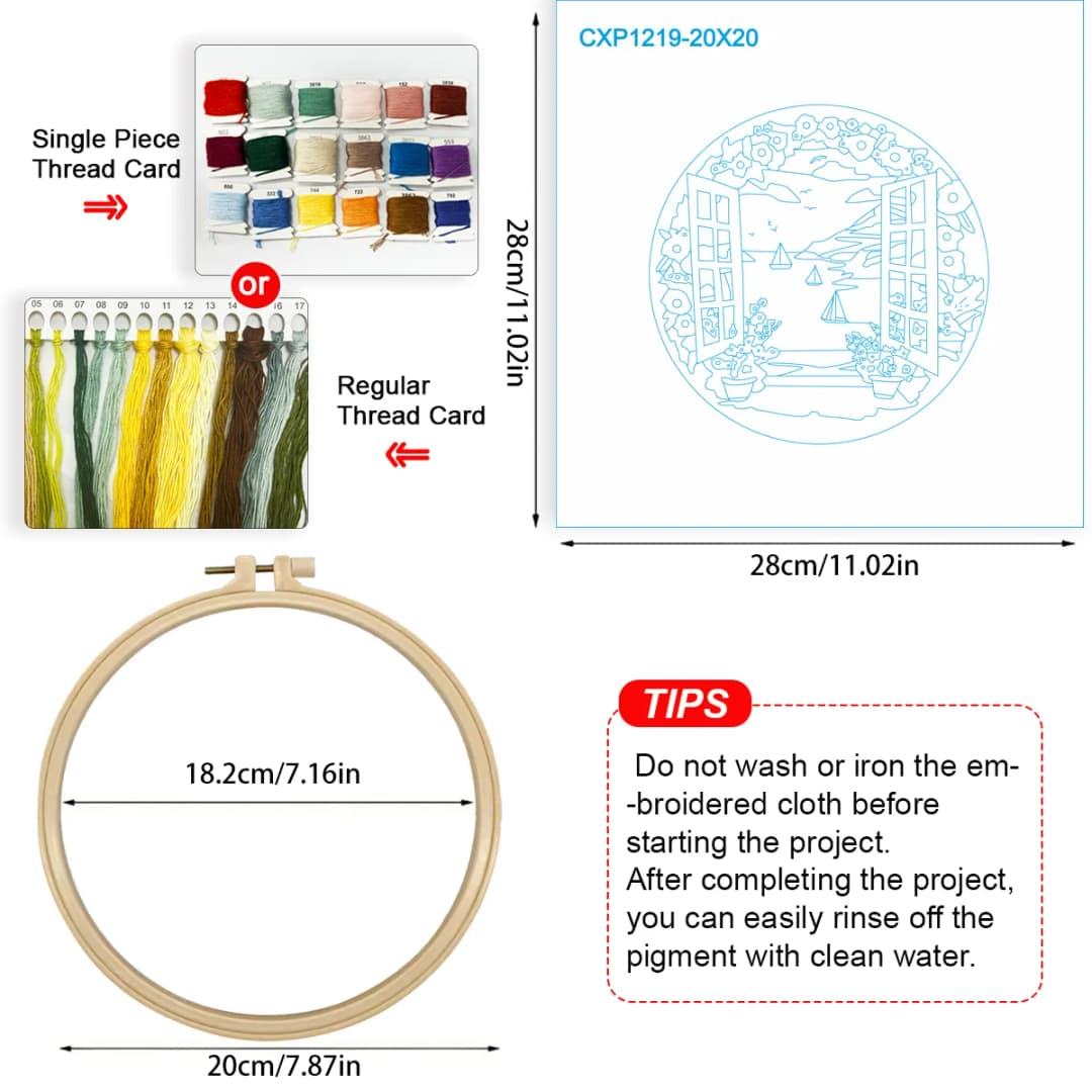 1pc 20X20CM/15X15CM 7.87/6.3inch Embroidery Starter Kit DIY kit Home Decor，Seaside view，Embroidery kit - 6