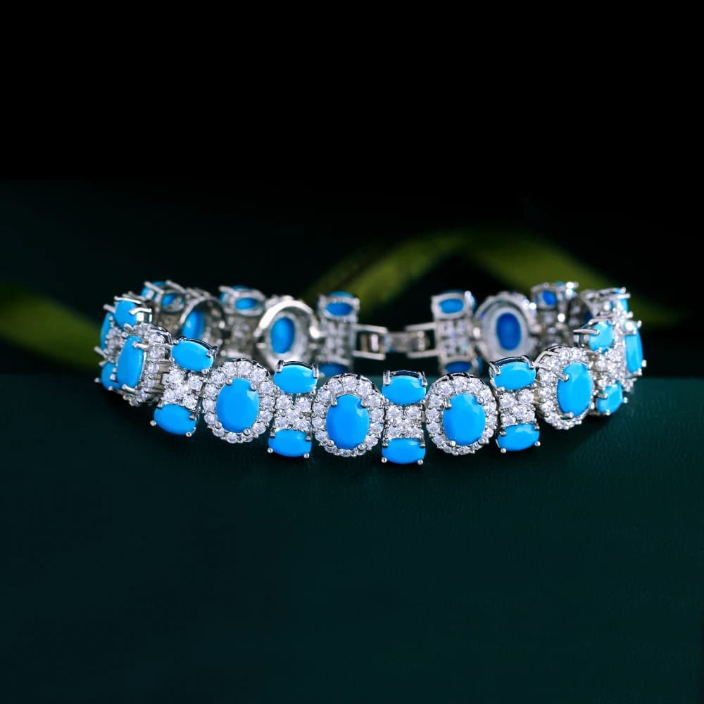 ThreeGraces 2024 New Luxury Blue Turquoise Geometric Link Chain Bracelet for Women Bohemian Wedding Bridal Party Jewelry BR404 - 6