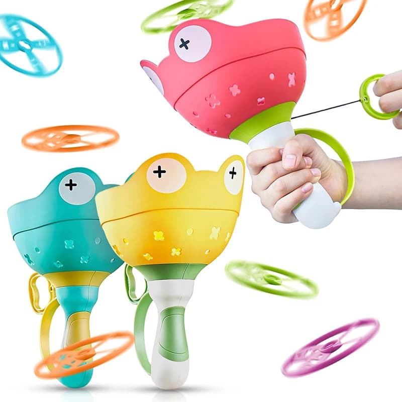 Pull String Flying Saucer Disc Launcher Kids Handle Flying Toys Throw Catch Outdoor Sport Children Garden Game Gift For Boy Girl
