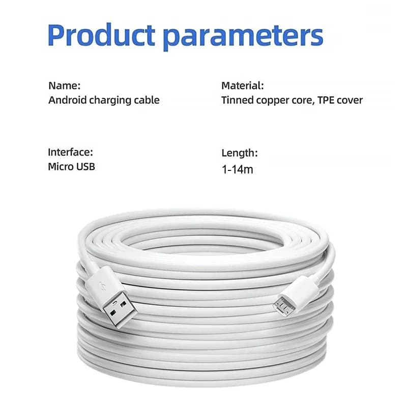 كابل شحن مايكرو USB فائق الطول مناسب لمراقبة مسجل القيادة طابعة كابل تمديد أندرويد 2M 3M 5M 8M 10M 14M - 6