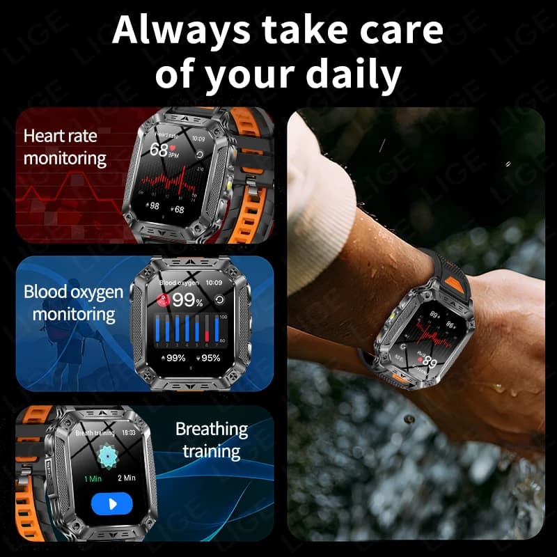 LIGE Built-in 1400mAh Super Large Battery Men Smart Watch Outdoor Flashlight IP68 Waterproof BT Call 2.01" New Smartwatch 2026 - 3