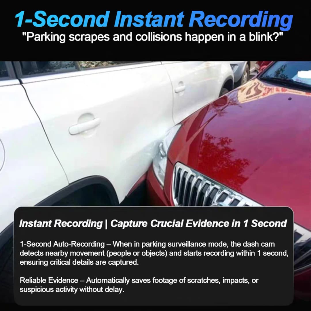 كاميرا سيارة DashCam 4 قنوات، 360 درجة، واي فاي، كاميرا أمامية وداخلية وخلفية قابلة للدوران، شاشة ركن 24 ساعة - 5