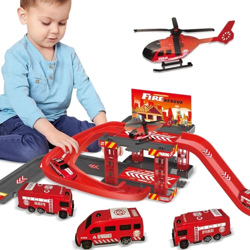 Kid Rail Parking Lot Toys Dinosaur Car Parking Building Model Simulation Fire Police Engineering Vehicle Toy Boys Birthday Gifts