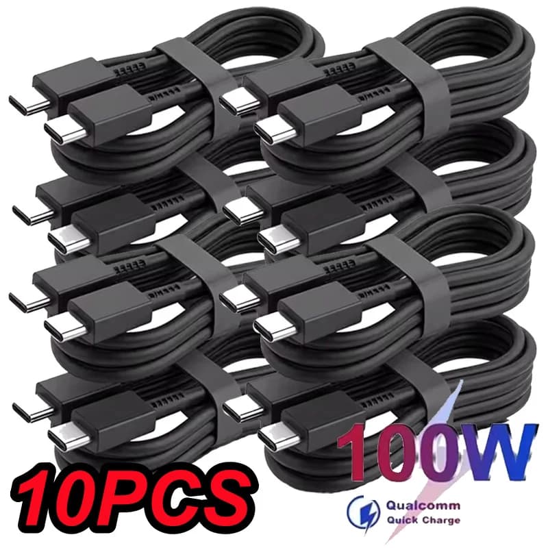 10 قطع PD 100W كابل شحن سريع USB Type C إلى C لهواتف سامسونج جالاكسي S22 S23 S24 S25 بلس نوت ألترا A53 A54 كابل شحن ونقل بيانات