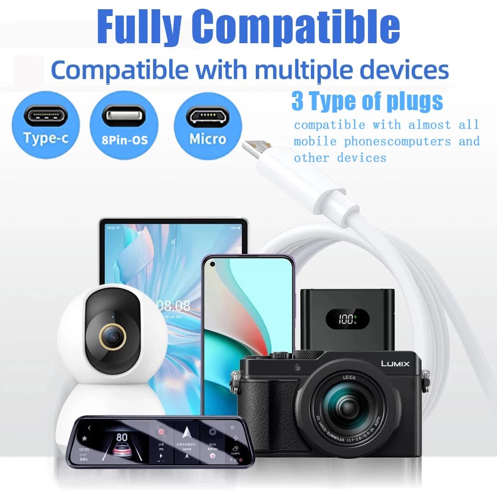 1M 2M 3M 5M 8M 10M كابل شحن USB طويل متوافق مع هواتف آيفون مايكرو USB Type C كابل شحن كاميرا مراقبة - 5