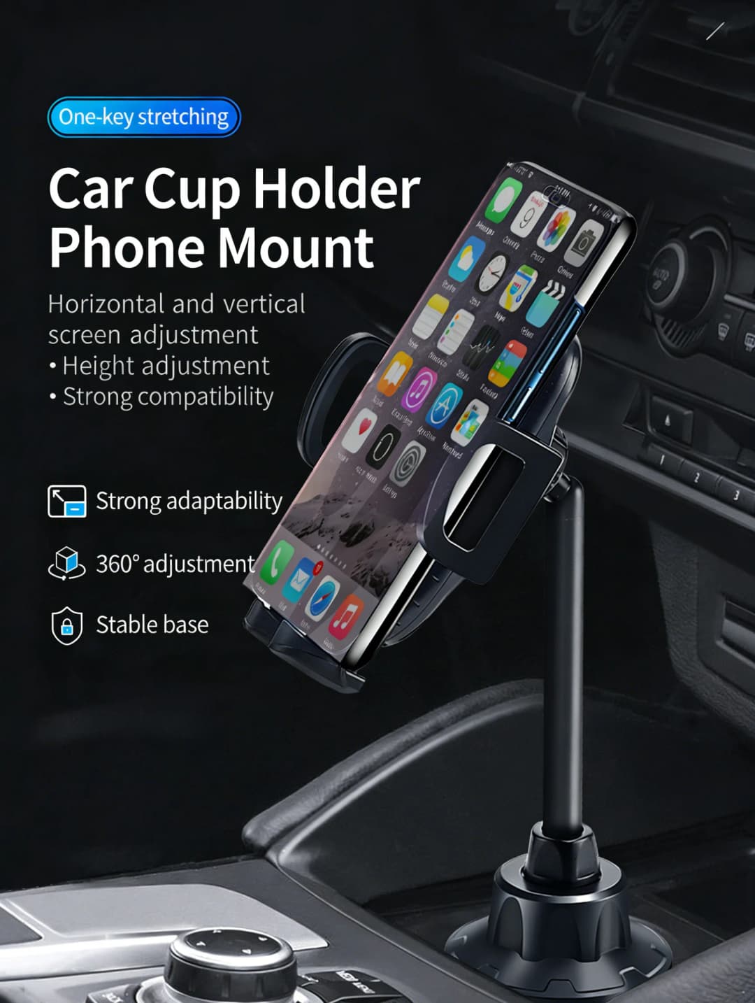 Cup Holder Car Phone Mount 360° Rotatable Universal Stable Phone Holder for Car SUV Truck Vehicle Navigation - 6
