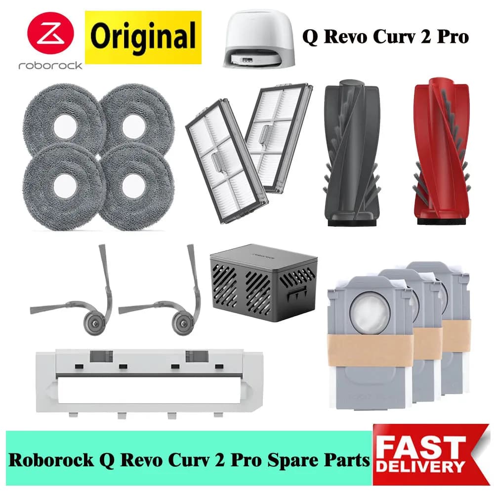 Original Roborock Qrevo Curv 2 Pro Main/Side Brush Cover Brush Filter Bacteriostatic Module Dust Bag Mop Spare Parts Optional