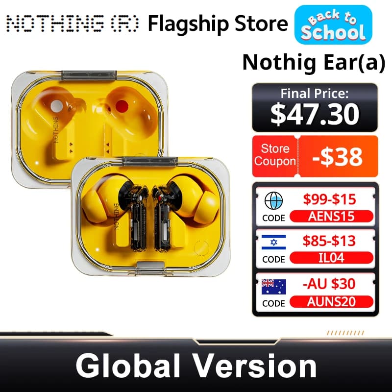 الإصدار العالمي Nothing Ear (a) سماعة بلوتوث  45dB إلغاء الضوضاء النشط ANC ديناميكي 42.5 ساعة استماع تصميم عصري
