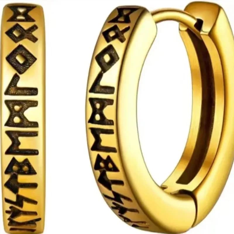 2pcs Stainless Steel Norwegian Viking Rune Hoop Earrings for Men Woman, 12mm Huggie Hoop Religious Earring Piercing Jewelry - 2