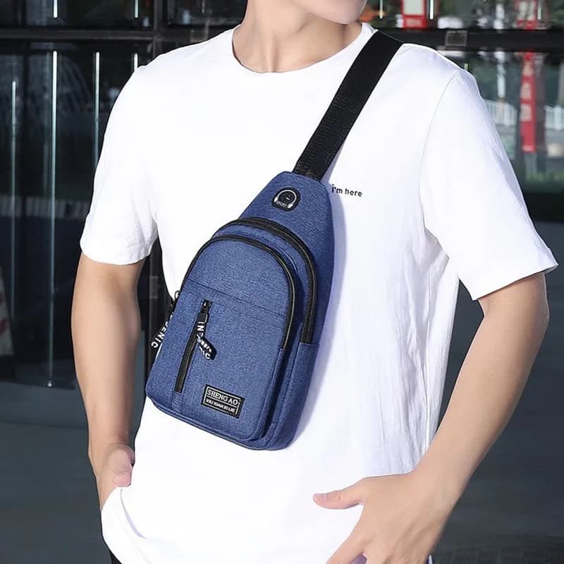 Men's Bag Solid Color Men's Chest Bag Outdoor Casual Fashionable Small Satchel Canvas Handbag Zipper Messenger Fashion Bags - 2