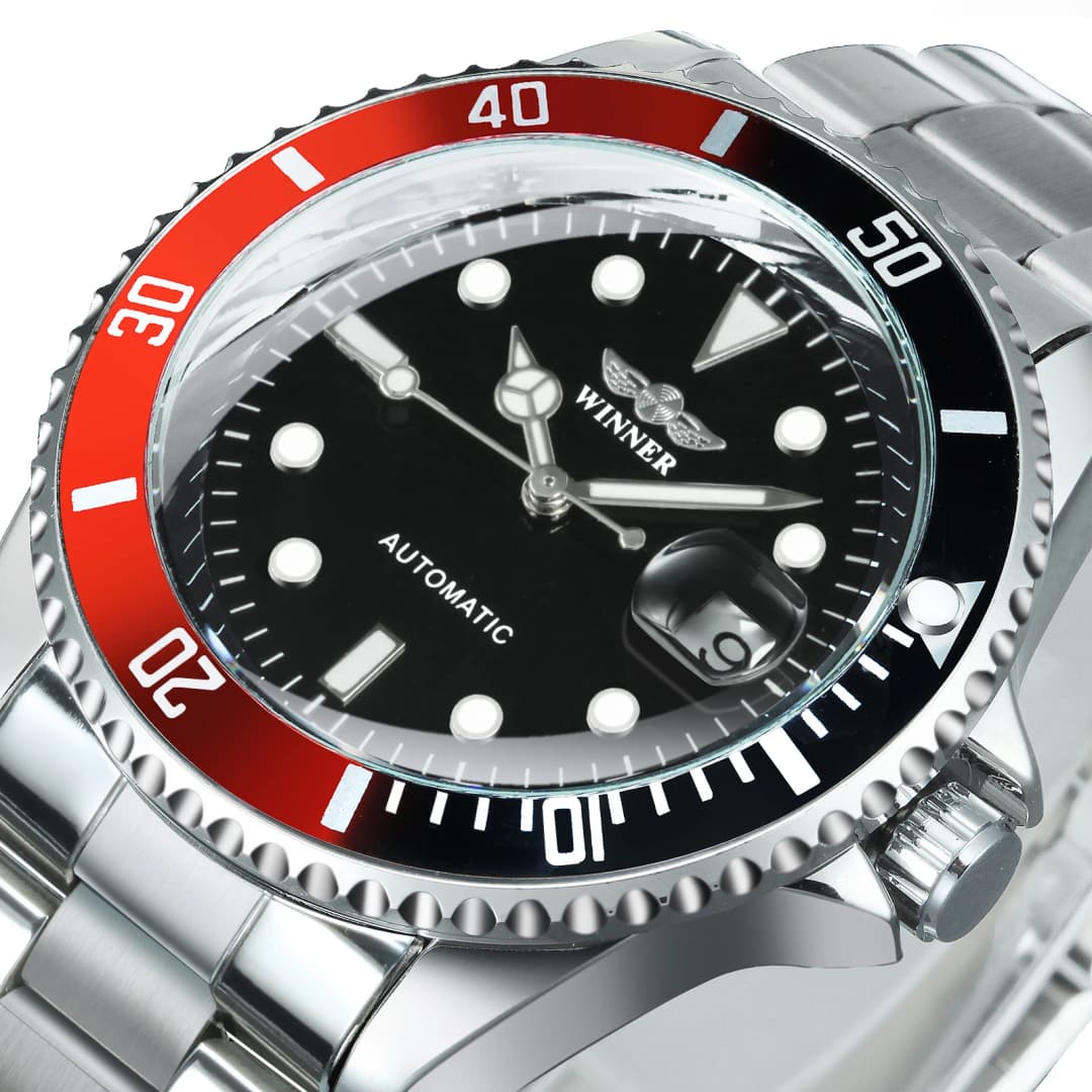 ساعة ميكانيكية كلاسيكية WINNER للرجال إطار دوار تقويم مضيء موضة أعمال ساعات أوتوماتيكية سوار من الفولاذ المقاوم للصدأ
