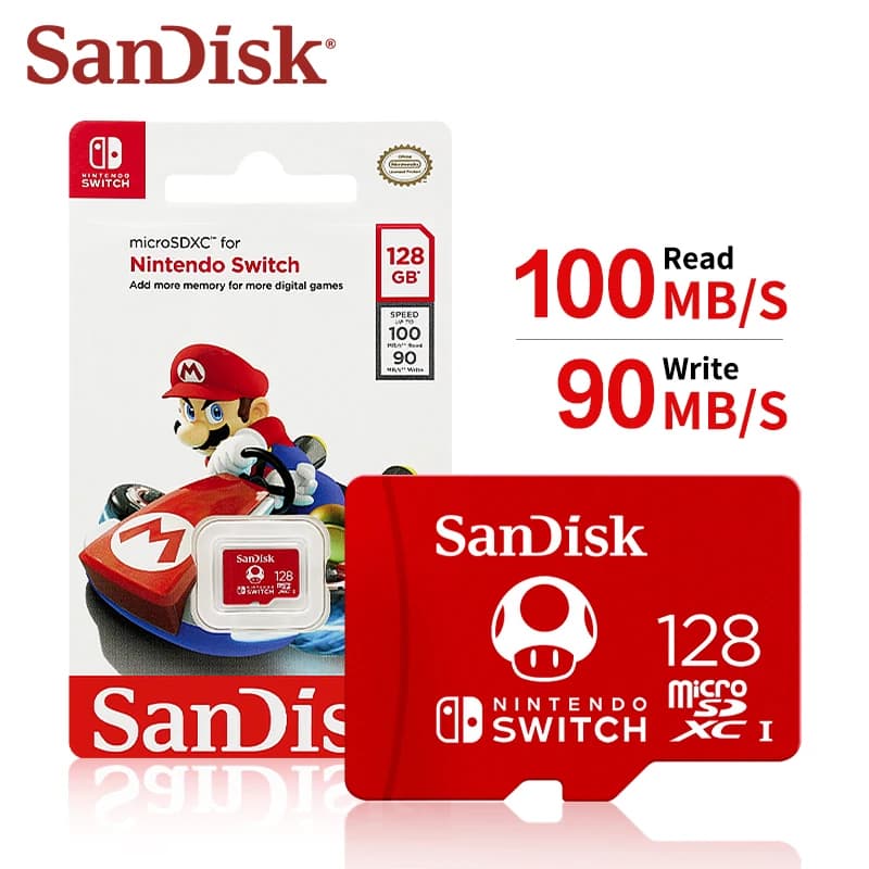 بطاقة ذاكرة سان ديسك الرسمية المرخصة من نينتندو microSDXC UHS-I بسرعة 100 ميجابايت/ثانية و90 ميجابايت/ثانية، سعة 128 جيجابايت و256 جيجابايت و512 جيجابايت لجهاز سويتش OLED لايت - 2