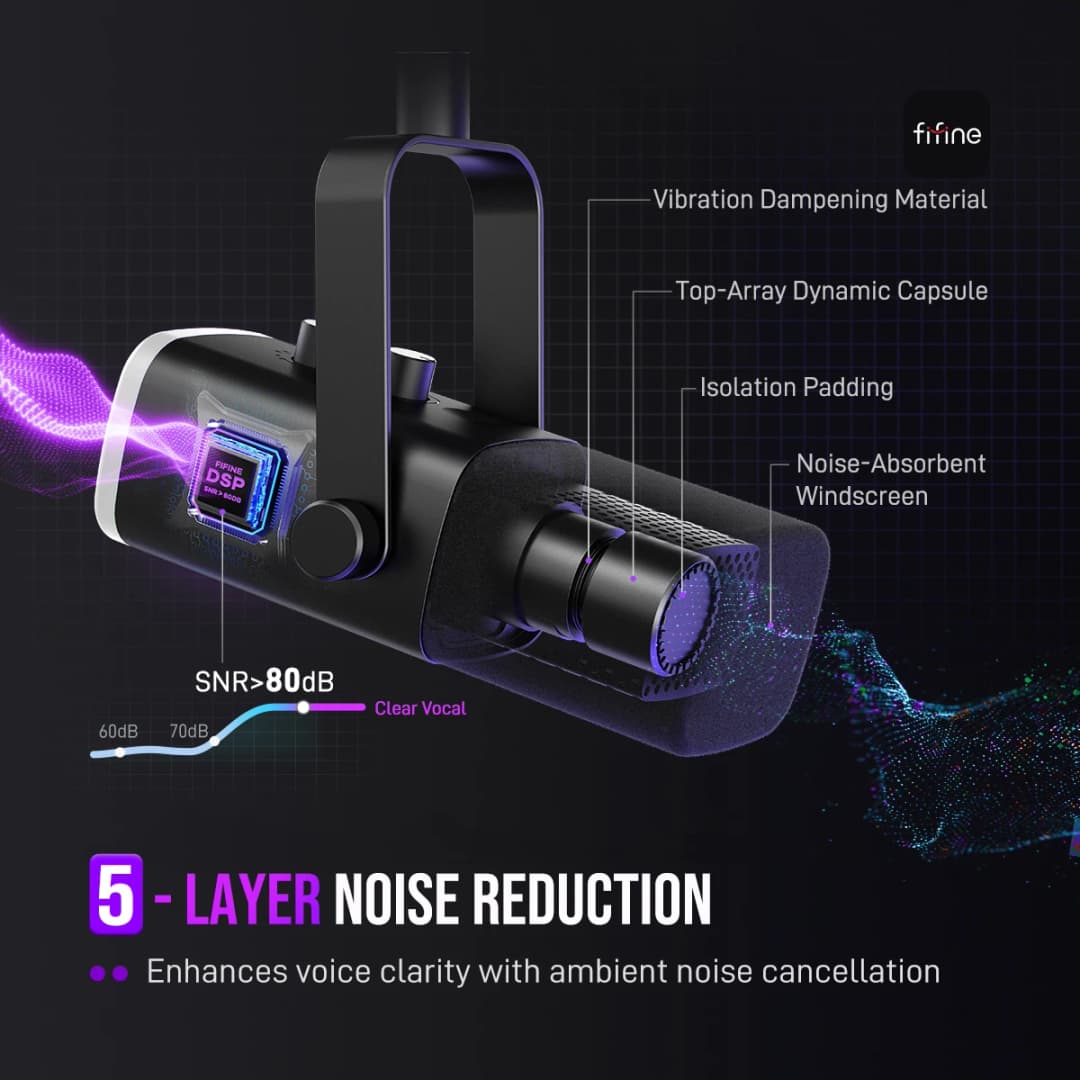 FIFINE USB/XLR Dynamic Microphone with RGB Control/Headphone jack/Mute,MIC for PC Gaming Recording Streaming AmpliGame-AM8 - 3