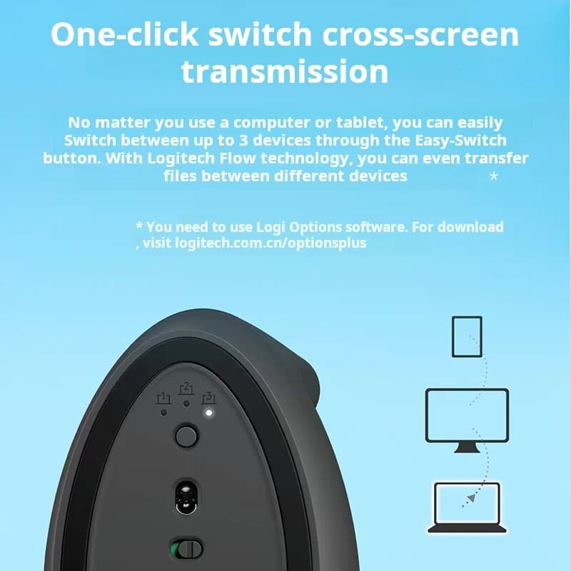 ماوس لوجيتك ليفت عمودي لاسلكي بتقنية البلوتوث، ماوس صغير مريح، ماوس مكتبي، التبديل بين 3 أجهزة في ثوانٍ - 5