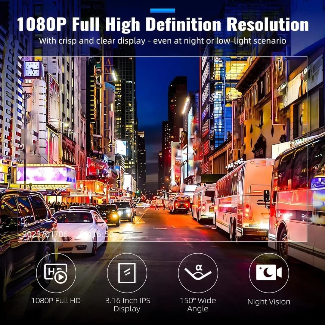1080P HD Front Rear Dashcam 1 Count Dash Camera for Car Driving Recorder with IR Night Vision G Sensor 316 Inch IPS Screen - 5