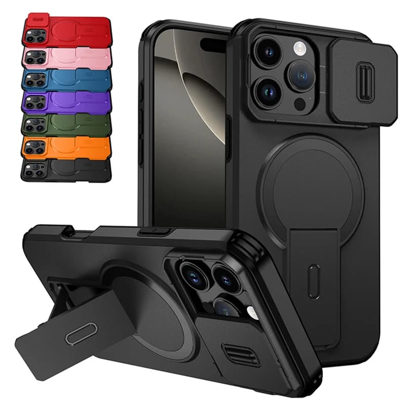 غطاء حماية عدسة الكاميرا لهاتف iPhone 16 و15 و14 و13 Pro Max و14Plus و15Plus و16Plus و16e و16 و15 و14 Pro و17، غطاء مع حامل مغناطيسي