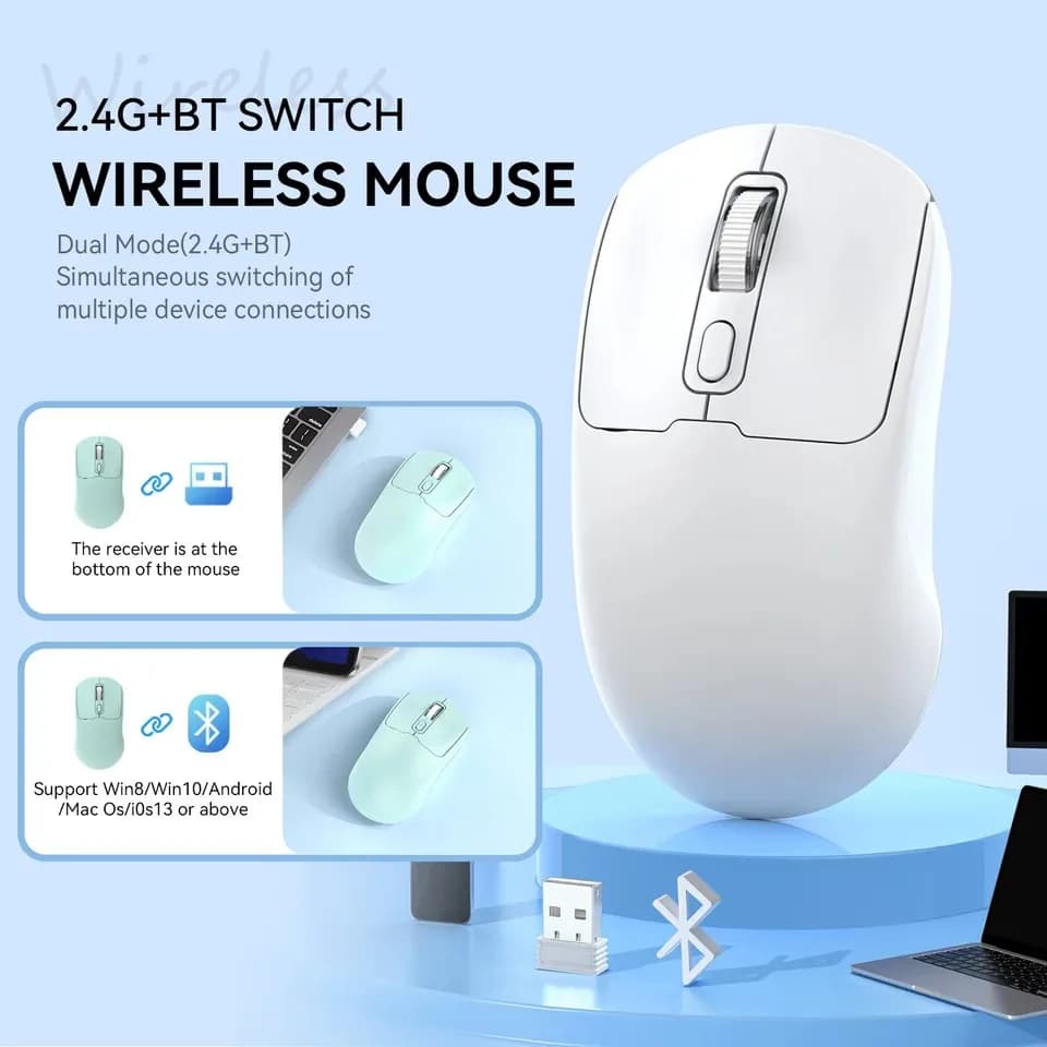 ماوس بلوتوث 5.4، ماوس لاسلكي 2.4G، ماوس ثنائي الوضع صامت، ماوس ألعاب قابل لإعادة الشحن للكمبيوتر واللاب توب وماك بوك - 2