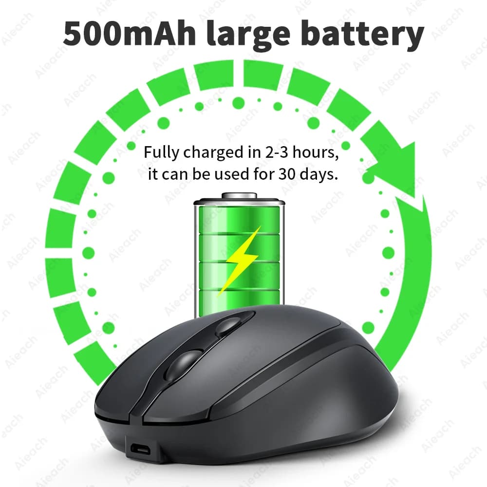 Portable Wireless Bluetooth Mouse Compact Ergonomic 2.4G USB Noiseless 1600DPI 500mAh Rechargeable for PC Tablet Laptop MacBook - 3