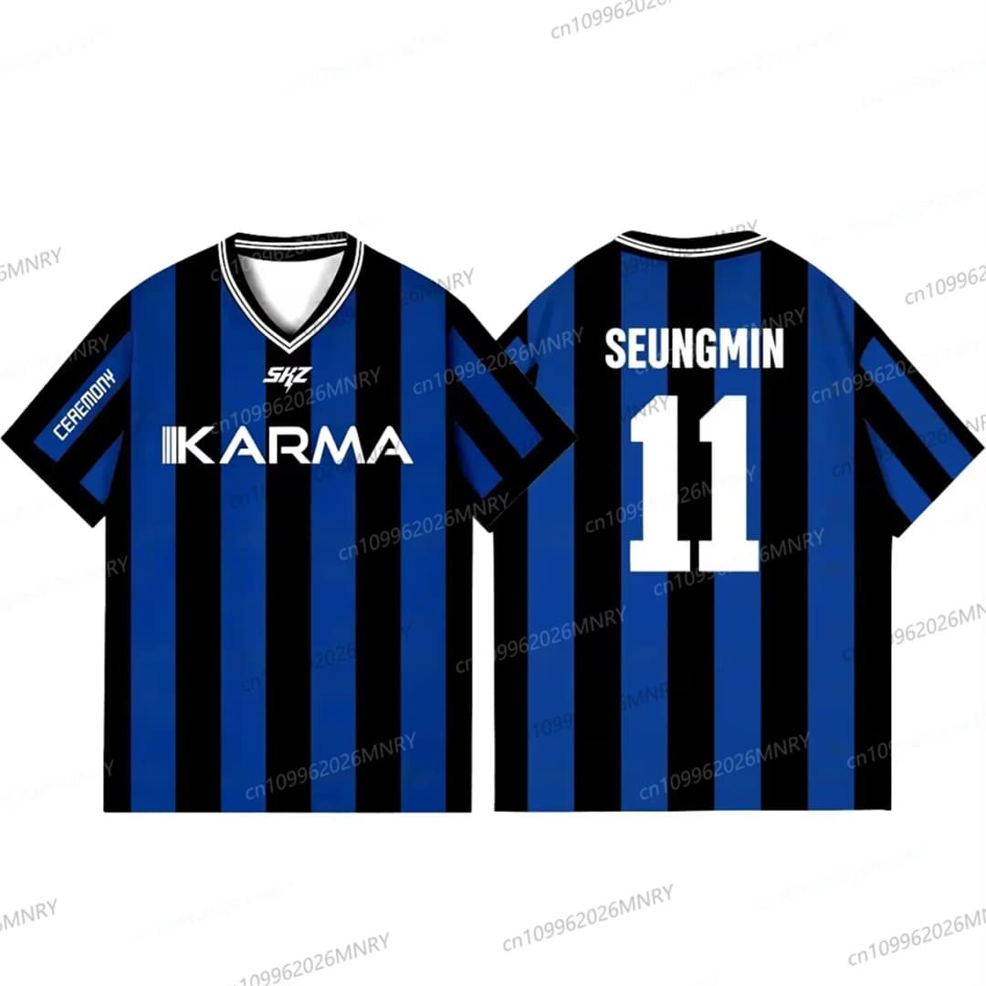 قميص Kpop Stay Karma Album، قميص معجبين، فيليكس بانغشان هيونجين، ملابس الشارع، قميص رياضي كبير الحجم، كم قصير - 3