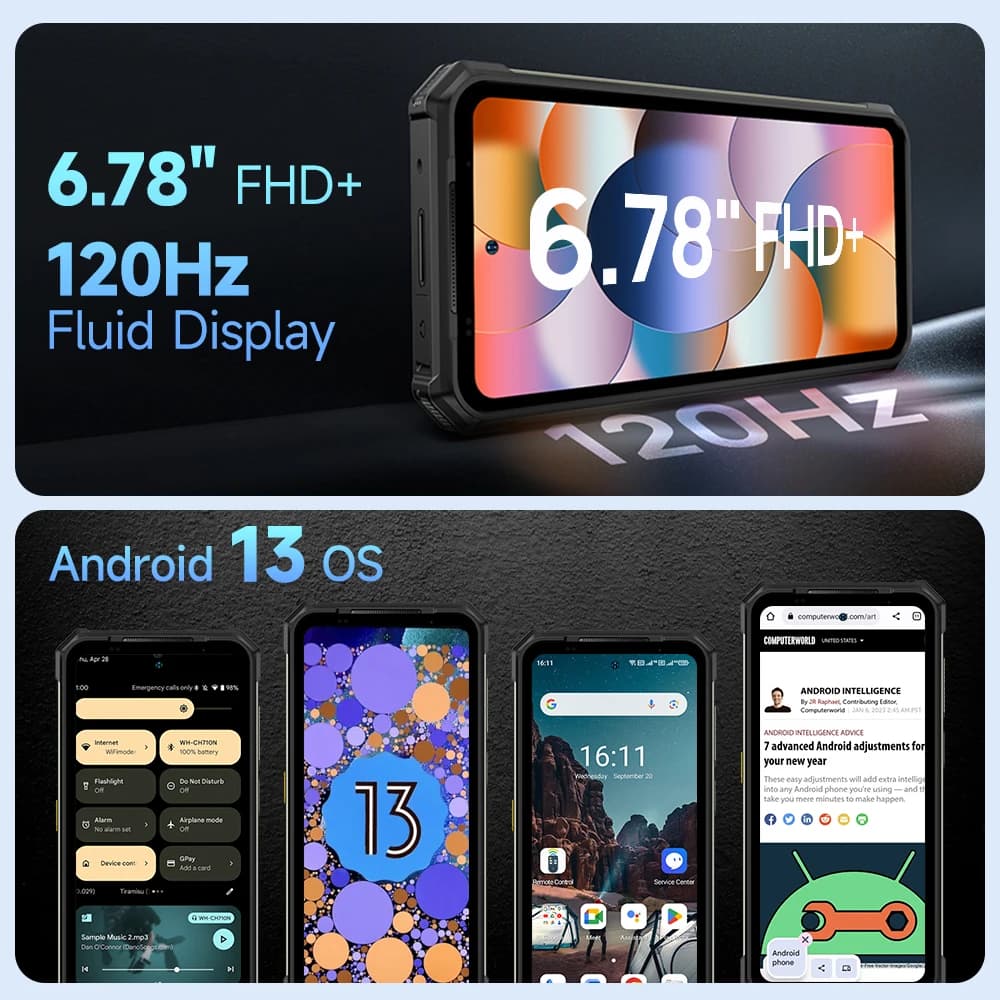 هاتف Ulefone Armor 24 المتين بطارية 22000 مللي أمبير، حتى 24 جيجابايت + 256 جيجابايت، شاشة 6.78 بوصة 120 هرتز، كاميرا 64 ميجابكسل + 64 ميجابكسل، NFC، إضاءة LED، إصدار عالمي - 5