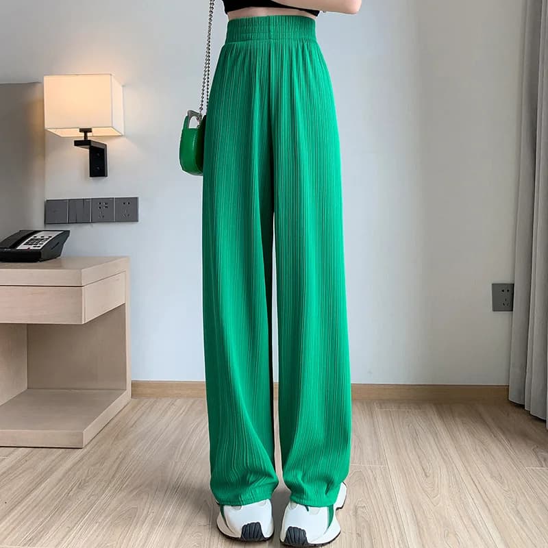 Thin Summer Wide-leg Pants Ice Filament Permeability Women Spring  Women Elastic Waist Stright Long Wide Leg Pants Casual Female - 6