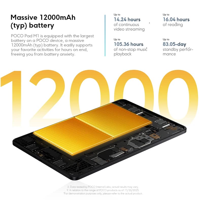 【عرض عالمي】 جهاز لوحي POCO PAD M1 نسخة عالمية سناب دراجون 7s الجيل 4 12.1 بوصة شاشة 120 هرتز 2.5K بطارية 12000 مللي أمبير شحن سريع 33 واط - 4