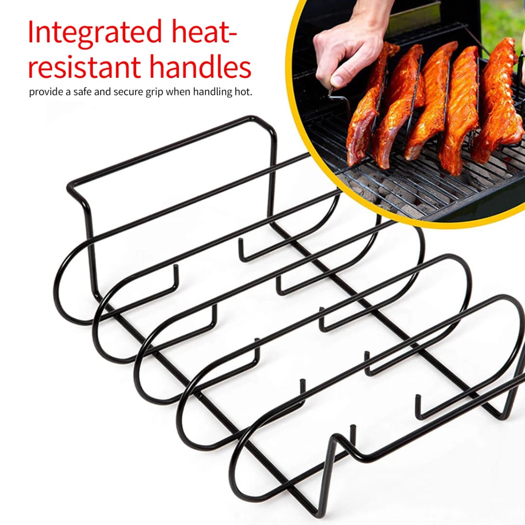 رف أضلاع من الفولاذ المقاوم للصدأ، يحمل حتى 4 رفوف كاملة، مناسب للتدخين وشوايات الغاز والفحم، قوي وغير لاصق - 2