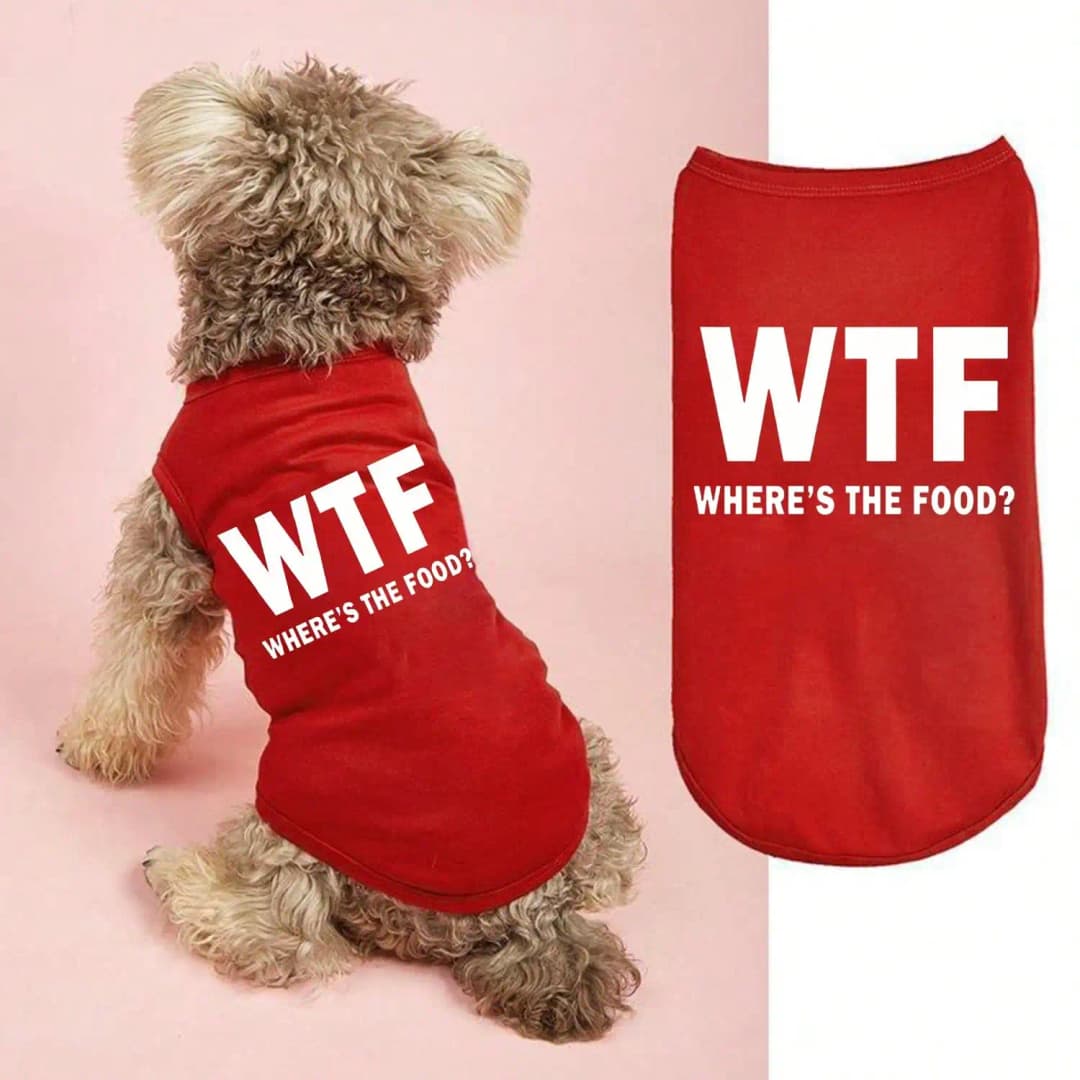 1pc Letter Print Dog Vest Tank Top, Featuring A Playful 'Where's The Food' Back Print - 4
