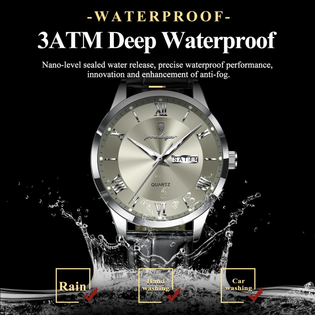 POEDAGAR Top Luxury Watch For Men Military Waterproof Luminous Date Week Man Wristwatch Leather Men's Quartz Watches Sport Reloj - 3