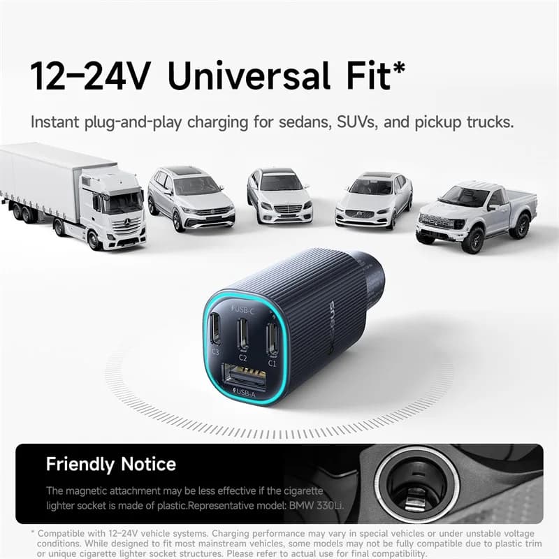 Baseus 160W Magnetic Car Charger Type-C Fast Charger with 4 Ports Fast Charging USB for iPhone 17 16 15 14 Pro Xiaomi Samsung - 5