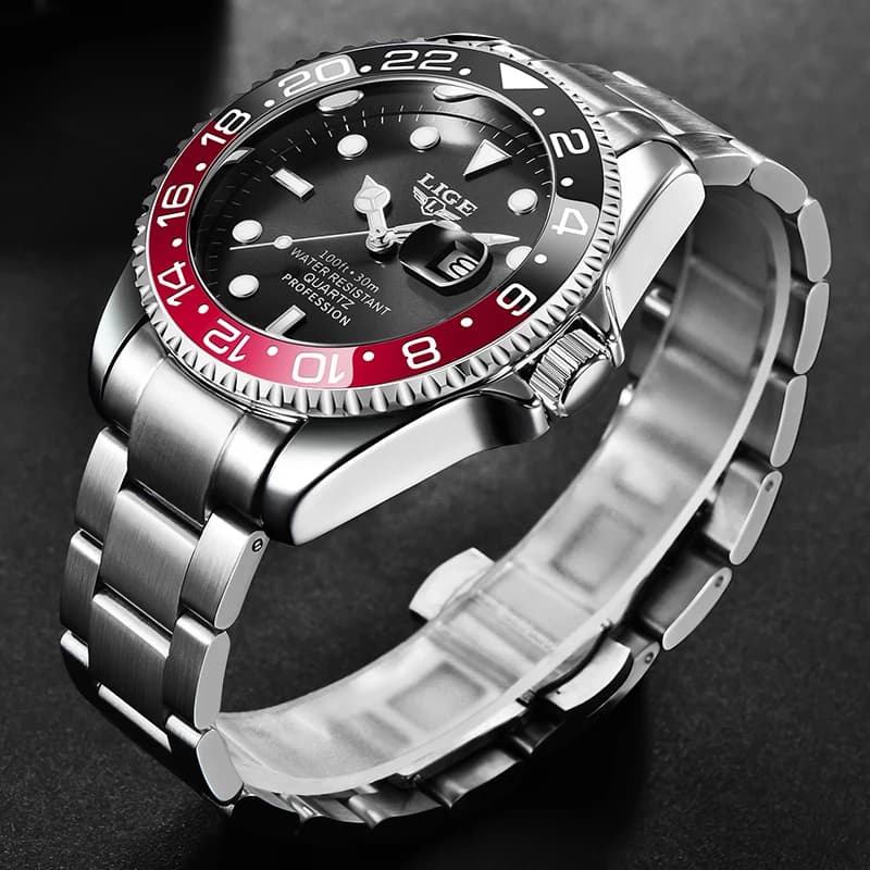 ساعة غوص LIGE للرجال، ساعة أعمال مقاومة للماء حتى 3ATM، كرونوغراف مضيء للرياضات الخارجية - 4